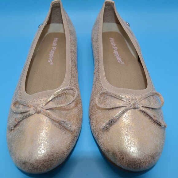 Girls Ballet Flats Dress Shoes Gold Sz 2.5 Hush Puppies Easter - Picture 3 of 5